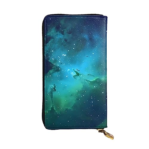 DEHIWI Galaxy Green Damen-Geldbörse, Leder, lang, mit Reißverschluss, Clutch, Reise-Geldbörse, Kreditkartenetui, Schwarz , Einheitsgröße von DEHIWI