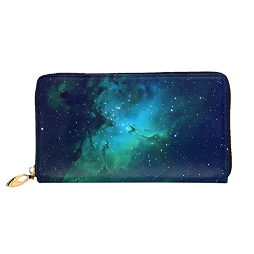 DEHIWI Galaxy Green Damen-Geldbörse, Leder, lang, mit Reißverschluss, Clutch, Reise-Geldbörse, Kreditkartenetui, Schwarz , Einheitsgröße von DEHIWI