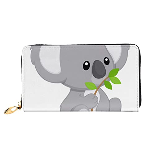 DEHIWI Geldbörse für Damen, Koala, Leder, mit Reißverschluss, Grünblatt, Geldbörse, Reisekartenhalter, Geschenk, Schwarz , Einheitsgröße von DEHIWI