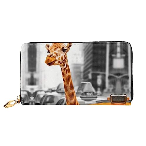 DEHIWI Giraffe in New York Leder Reißverschluss um Brieftasche Frauen Clutch Geldbörse Reise Kartenhalter Tasche Geschenk, Schwarz , Einheitsgröße von DEHIWI