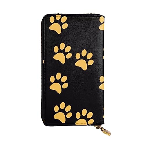 DEHIWI Gold Puppy Paw Damen-Geldbörse, Leder, lang, mit Reißverschluss, Clutch, Reise-Geldbörse, Kreditkartenetui, Schwarz, Einheitsgröße von DEHIWI