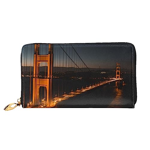 DEHIWI Golden Gate Bridge Leder Reißverschluss um Brieftasche Frauen Clutch Geldbörse Reise Kartenhalter Tasche Geschenk, Schwarz , Einheitsgröße von DEHIWI