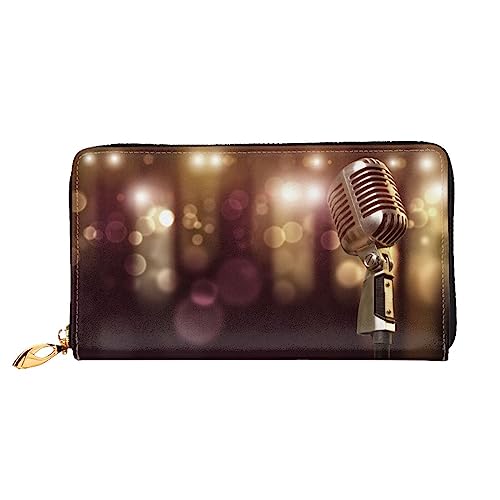 DEHIWI Golden Mikrofon Leder Reißverschluss um Brieftasche Frauen Clutch Geldbörse Reise Kartenhalter Tasche Geschenk, Schwarz , Einheitsgröße von DEHIWI