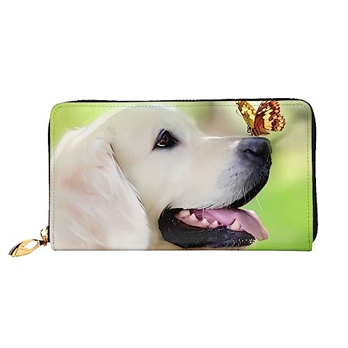 DEHIWI Goldener Hund mit Schmetterling, Leder, Reißverschluss, für Damen, Clutch, Geldbörse, Reisekartenhalter, Tasche, Geschenk, Schwarz , Einheitsgröße von DEHIWI