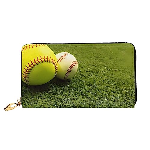 DEHIWI Grass Baseball-Softball-Damen-Geldbörse, Leder, lang, mit Reißverschluss, Clutch, Reise-Geldbörse, Kreditkartenetui, Schwarz , Einheitsgröße von DEHIWI