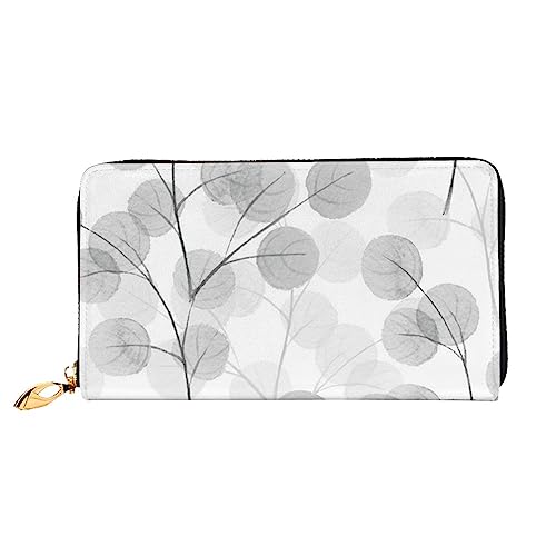 DEHIWI Grau Lorbeerblatt Aquarell Zweig Leder Reißverschluss Um Brieftasche Frauen Clutch Geldbörse Reise Karte Halter Tasche Geschenk, Schwarz , Einheitsgröße von DEHIWI