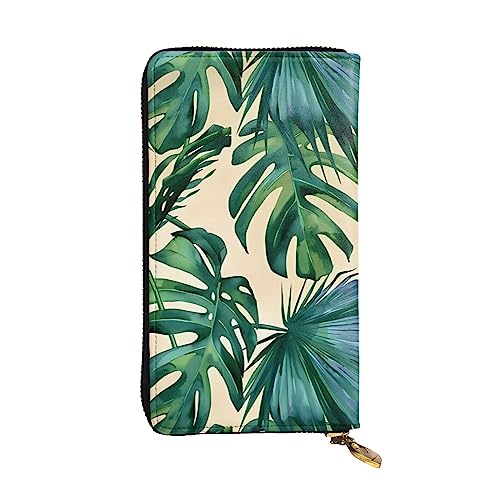 DEHIWI Green Banana Leaves Damen-Geldbörse, Leder, lang, mit Reißverschluss, Clutch, Reise-Geldbörse, Kreditkartenetui, grün, Einheitsgröße von DEHIWI