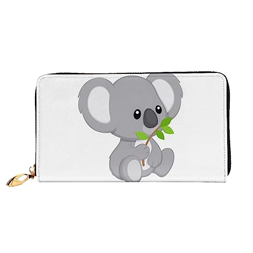 DEHIWI Green Leaf Koala Damen-Geldbörse, Leder, lang, mit Reißverschluss, Clutch, Reise-Geldbörse, Kreditkartenetui, Schwarz , Einheitsgröße von DEHIWI