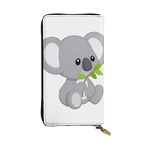 DEHIWI Green Leaf Koala Damen-Geldbörse, Leder, lang, mit Reißverschluss, Clutch, Reise-Geldbörse, Kreditkartenetui, Schwarz , Einheitsgröße von DEHIWI