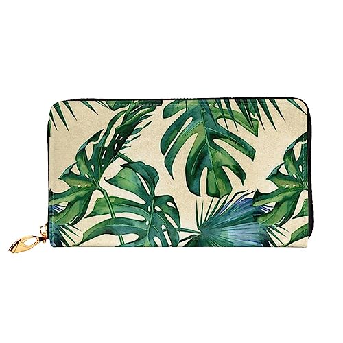 DEHIWI Grüne Bananenblätter Leder Reißverschluss um Brieftasche Frauen Clutch Geldbörse Reise Kartenhalter Tasche Geschenk, Schwarz , Einheitsgröße von DEHIWI