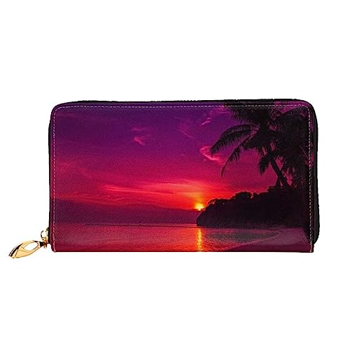 DEHIWI HD Sunset Leder Reißverschluss um Brieftasche Frauen Clutch Geldbörse Reise Kartenhalter Tasche Geschenk, Schwarz , Einheitsgröße von DEHIWI