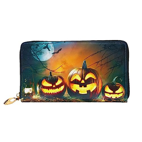 DEHIWI Halloween Kürbis Leder Reißverschluss um Brieftasche Frauen Clutch Geldbörse Reise Kartenhalter Tasche Geschenk, Schwarz , Einheitsgröße von DEHIWI