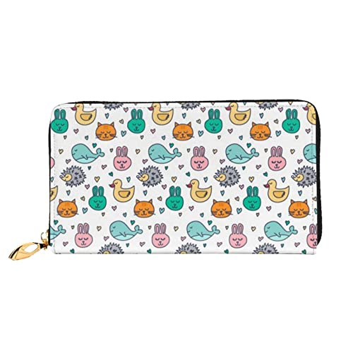 DEHIWI Happy Pattern Leder Zip Around Wallet Frauen Clutch Geldbörse Reise Kartenhalter Tasche Geschenk, Schwarz , Einheitsgröße von DEHIWI