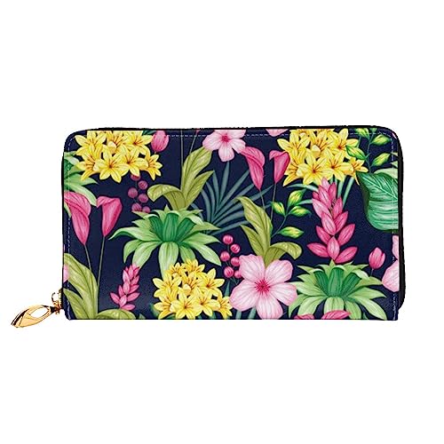 DEHIWI Hawaiianische bunte Blume Leder Reißverschluss um Brieftasche Frauen Clutch Geldbörse Reise Kartenhalter Tasche Geschenk, Schwarz , Einheitsgröße von DEHIWI