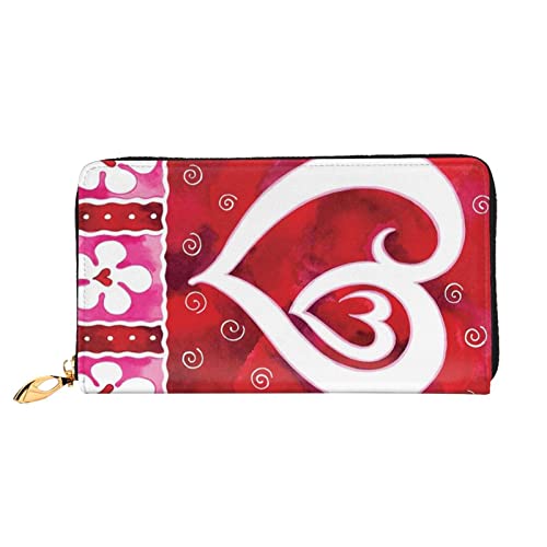 DEHIWI Heart & Flowers Leder Geldbörse mit Reißverschluss für Damen, Clutch, Reisekartenhalter, Tasche, Geschenk, Schwarz , Einheitsgröße von DEHIWI