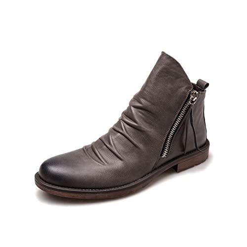 DEHIWI Herren Stiefel Chelsea Boots Freizeitschuhe, Mit Doppeltem Seitlichem Biker Boots Reißverschluss Rutschfeste Stiefel,Grau,42 EU von DEHIWI