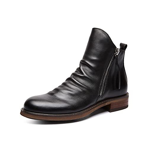 DEHIWI Herren Stiefel Chelsea Boots Freizeitschuhe, Mit Doppeltem Seitlichem Biker Boots Reißverschluss Rutschfeste Stiefel,Schwarz,43 EU von DEHIWI