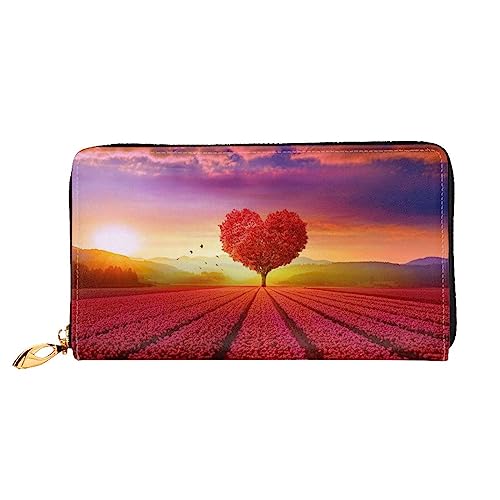 DEHIWI Herz geformte Blume Leder Reißverschluss um Brieftasche Frauen Clutch Geldbörse Reise Karte Halter Tasche Geschenk, Schwarz , Einheitsgröße von DEHIWI