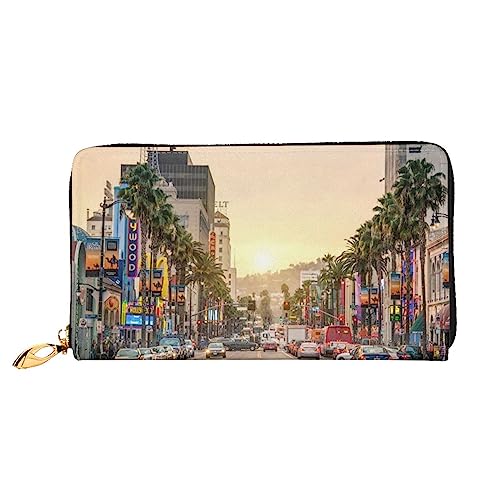 DEHIWI Hollywood Boulevard Leder Reißverschluss um Brieftasche Frauen Clutch Geldbörse Reise Kartenhalter Tasche Geschenk, Schwarz , Einheitsgröße von DEHIWI