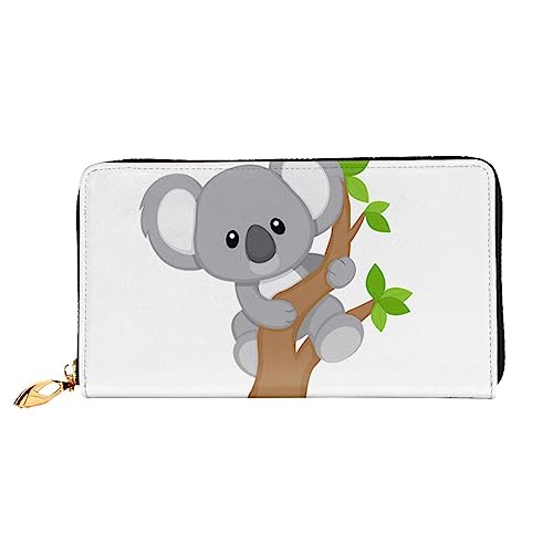 DEHIWI Hugging Tree Koala Damen-Geldbörse, Leder, lang, mit Reißverschluss, Clutch, Reise-Geldbörse, Kreditkartenetui, Schwarz , Einheitsgröße von DEHIWI