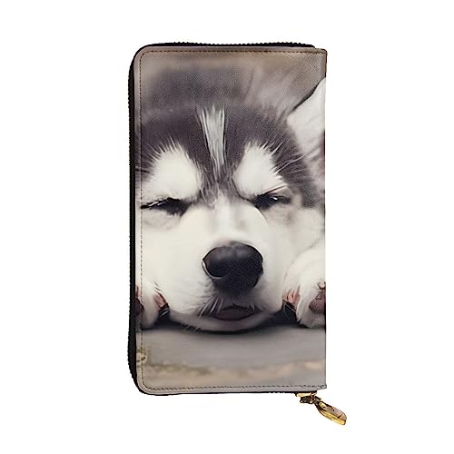 DEHIWI Husky Dog Damen-Geldbörse, Leder, lang, mit Reißverschluss, Clutch, Reise-Geldbörse, Kreditkartenetui, Schwarz , Einheitsgröße von DEHIWI