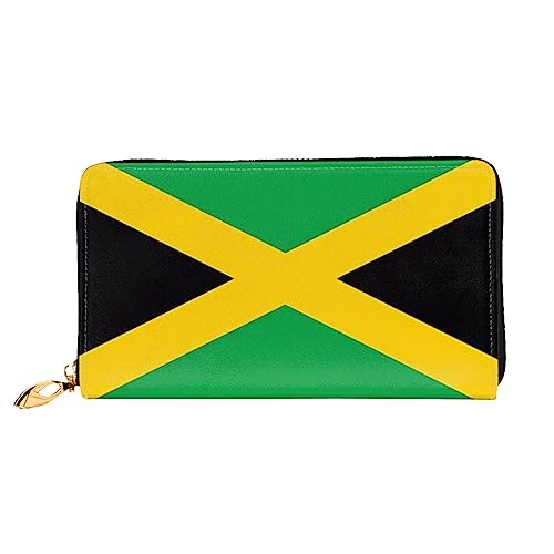 DEHIWI Jamaika-Flagge Leder Reißverschluss um Brieftasche Frauen Clutch Geldbörse Reise Kartenhalter Tasche Geschenk, Schwarz , Einheitsgröße von DEHIWI