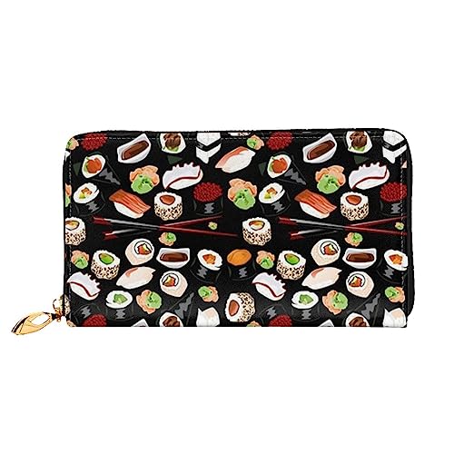 DEHIWI Japanisches Sushi Schwarz Leder Reißverschluss um Brieftasche Frauen Clutch Geldbörse Reise Kartenhalter Tasche Geschenk, Schwarz , Einheitsgröße von DEHIWI