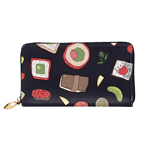 DEHIWI Japanisches Sushi Schwarz Leder Reißverschluss um Brieftasche Frauen Clutch Geldbörse Reise Kartenhalter Tasche Geschenk, Schwarz , Einheitsgröße von DEHIWI