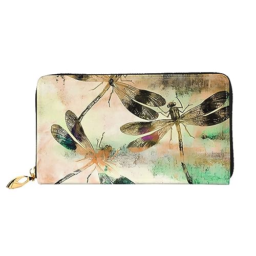 DEHIWI Libelle Libellen Vintage Leder Reißverschluss um Brieftasche Frauen Clutch Geldbörse Reise Kartenhalter Tasche Geschenk, Schwarz , Einheitsgröße von DEHIWI