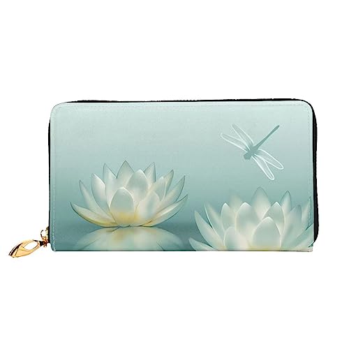 DEHIWI Libelle mit Seerose Leder Reißverschluss um Brieftasche Frauen Clutch Geldbörse Reise Kartenhalter Tasche Geschenk, Schwarz , Einheitsgröße von DEHIWI