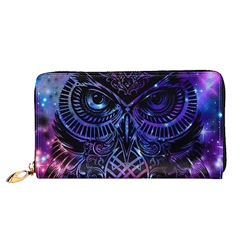 DEHIWI Lila Eule Leder Reißverschluss um Brieftasche Frauen Clutch Geldbörse Reise Kartenhalter Tasche Geschenk, Schwarz , Einheitsgröße von DEHIWI