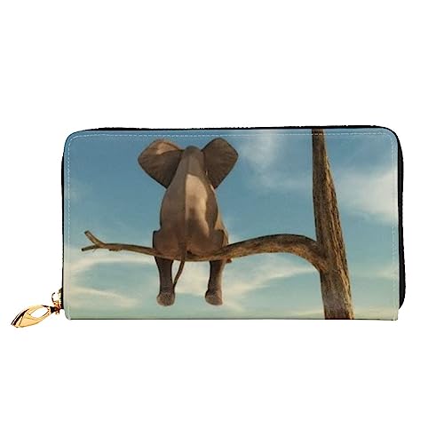 DEHIWI Little Elephant On Tree Ledergeldbörse mit Reißverschluss für Damen, Clutch, Reisekartenhalter, Geschenk, Schwarz , Einheitsgröße von DEHIWI