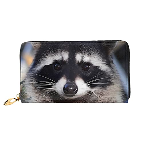 DEHIWI Little Raccoon Face Damen-Geldbörse, Leder, lang, mit Reißverschluss, Clutch, Reise-Geldbörse, Kreditkartenetui, Schwarz , Einheitsgröße von DEHIWI