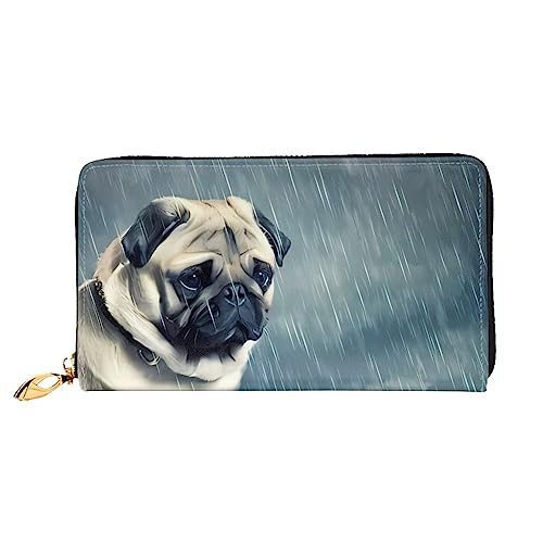 DEHIWI Lustige Mops Hund Leder Reißverschluss um Brieftasche Frauen Clutch Geldbörse Reise Karte Halter Tasche Geschenk, Schwarz , Einheitsgröße von DEHIWI