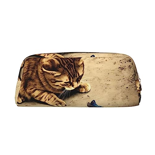 DEHIWI Lustige braune Katze Bleistift Stift Fall Wasserdicht Niedlich Leder Bleistift Tasche Reise Kosmetik Make-up Tasche Organizer Stifthalter Für Büro Make-up, braun, Einheitsgröße, Reisen von DEHIWI