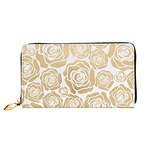 DEHIWI Many Golden Flowers Damen-Geldbörse, Leder, lang, mit Reißverschluss, Clutch, Reise-Geldbörse, Kreditkartenetui, Schwarz , Einheitsgröße von DEHIWI