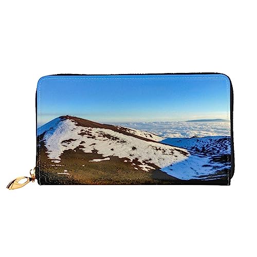 DEHIWI Mauna Kea Summit Sunset Leder Reißverschluss um Brieftasche Frauen Clutch Geldbörse Reise Kartenhalter Tasche Geschenk, Schwarz , Einheitsgröße von DEHIWI