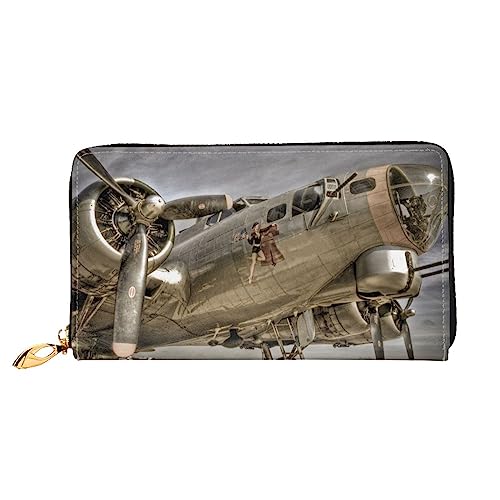 DEHIWI Militärflugzeug Mädchen Leder Reißverschluss um Brieftasche Frauen Clutch Geldbörse Reise Karte Halter Tasche Geschenk, Schwarz , Einheitsgröße von DEHIWI