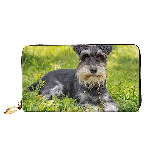 DEHIWI Miniatur Schnauzer Leder Reißverschluss um Brieftasche Frauen Clutch Geldbörse Reise Kartenhalter Tasche Geschenk, Schwarz , Einheitsgröße von DEHIWI