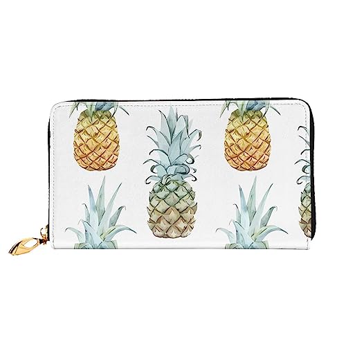 DEHIWI Modische Ananas-Damen-Geldbörse, Leder, lang, mit Reißverschluss, Clutch, Reise-Geldbörse, Kreditkartenetui, Schwarz , Einheitsgröße von DEHIWI