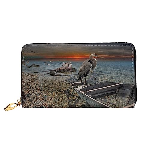 DEHIWI Möwe Leder Reißverschluss um Brieftasche Frauen Clutch Geldbörse Reise Kartenhalter Tasche Geschenk, Schwarz , Einheitsgröße von DEHIWI