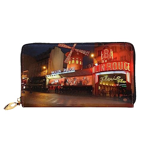 DEHIWI Moulin Rouge Geldbörse aus Leder mit Reißverschluss für Damen, Clutch, Reisekartenhalter, Geschenk, Schwarz , Einheitsgröße von DEHIWI