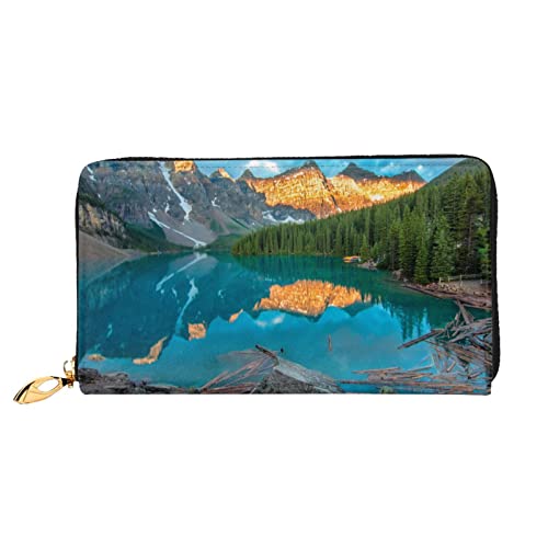 DEHIWI Naturlandschaft Leder Reißverschluss rund Geldbörse Frauen Clutch Geldbörse Reise Kartenhalter Tasche Geschenk, Schwarz , Einheitsgröße von DEHIWI