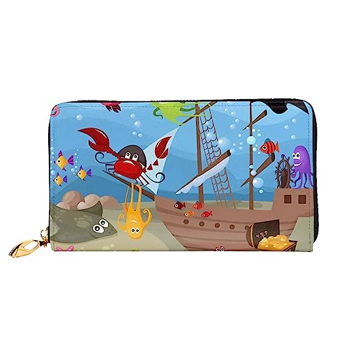 DEHIWI Ocean Unterwasserfisch-Geldbörse aus Leder mit Reißverschluss für Damen, Clutch, Reisekartenhalter, Geschenk, Schwarz , Einheitsgröße von DEHIWI