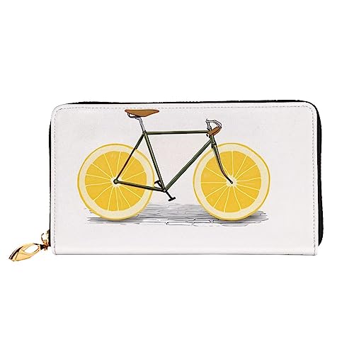 DEHIWI Orange Bicycle Damen-Geldbörse, Leder, lang, mit Reißverschluss, Clutch, Reise-Geldbörse, Kreditkartenetui, Schwarz , Einheitsgröße von DEHIWI