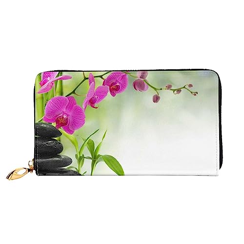 DEHIWI Orchid Stones Leder Reißverschluss um Brieftasche Frauen Clutch Geldbörse Reise Kartenhalter Tasche Geschenk, Schwarz , Einheitsgröße von DEHIWI