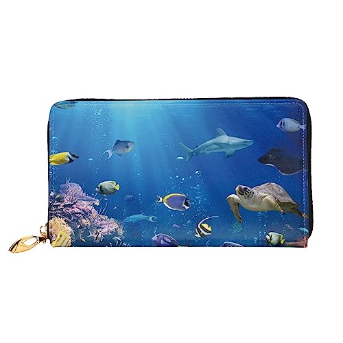 DEHIWI Ozean Tropische Fische Schildkröte Hai Leder Reißverschluss Rund Geldbörse Frauen Clutch Geldbörse Reise Kartenhalter Tasche Geschenk, Schwarz , Einheitsgröße von DEHIWI