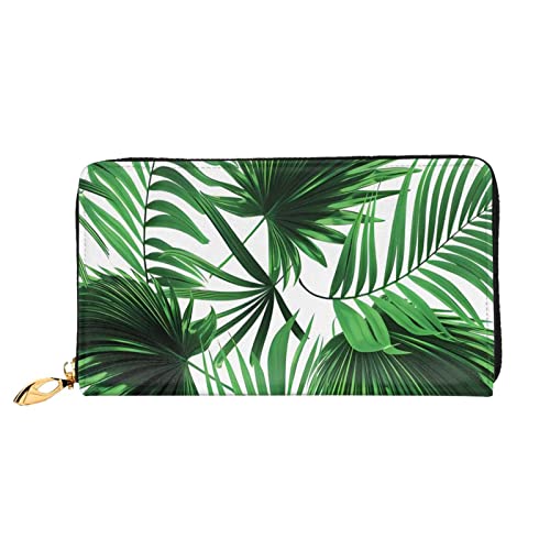 DEHIWI Palm Leaf Damen-Geldbörse, Leder, lang, mit Reißverschluss, Clutch, Reise-Geldbörse, Kreditkartenetui, Schwarz , Einheitsgröße von DEHIWI