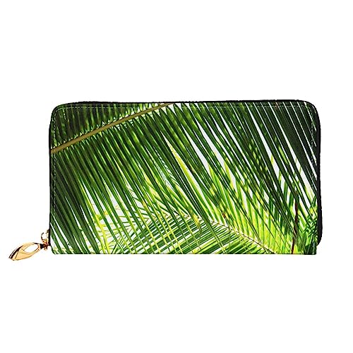 DEHIWI Palmblätter Grüntöne Leder Reißverschluss um Brieftasche Frauen Clutch Geldbörse Reise Kartenhalter Tasche Geschenk, Schwarz , Einheitsgröße von DEHIWI