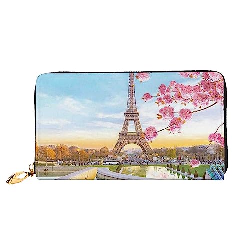 DEHIWI Paris Eiffelturm mit Blumen Leder Reißverschluss um Brieftasche Frauen Clutch Geldbörse Reise Kartenhalter Tasche Geschenk, Schwarz , Einheitsgröße von DEHIWI